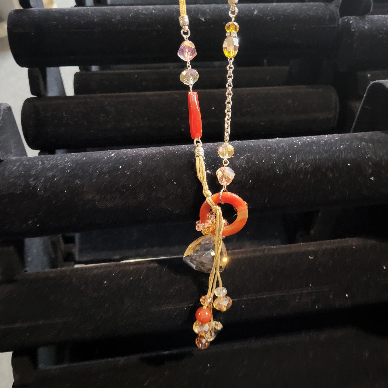 Murano Crystal Necklace Pendant Drops Venetian Glass Cord Adj. VTG STUNNING Boho