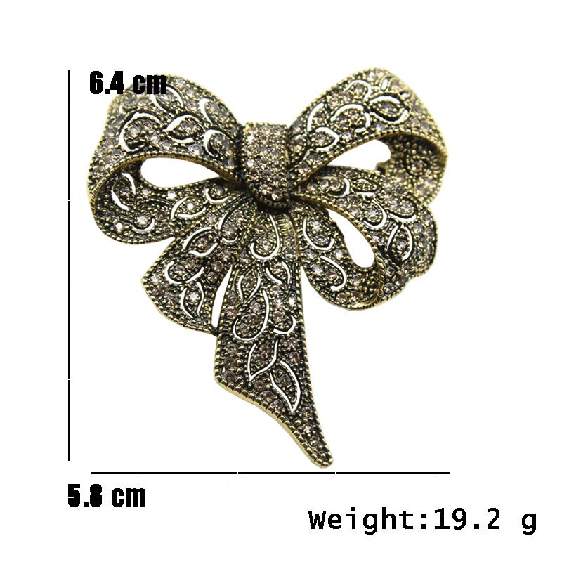 Vintage Black Color Rhinestone Bow Brooches for Women Large Bowknot Brooch Pin