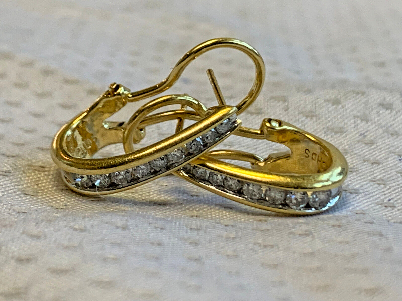 14K Yellow Gold Diamond Earrings 4.82g Fine Jewelry Half Hoop Omega Backs *READ*