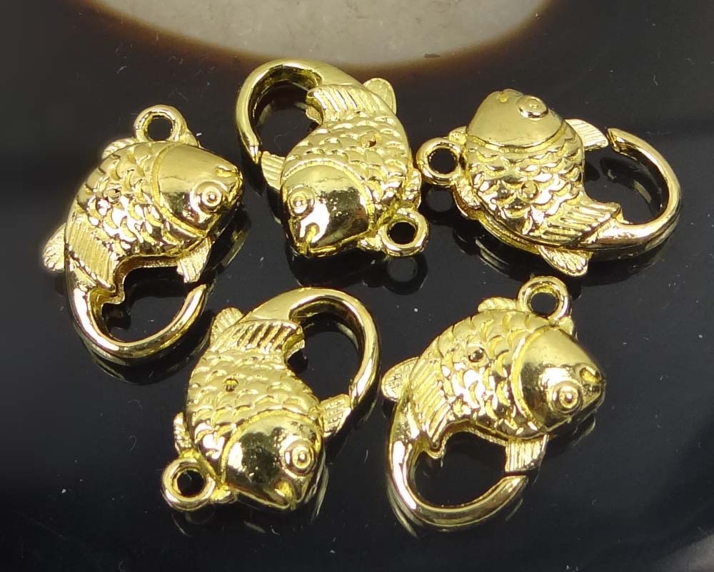 4 Gold Pewter Fish Lobster Claw Clasps 20x12mm