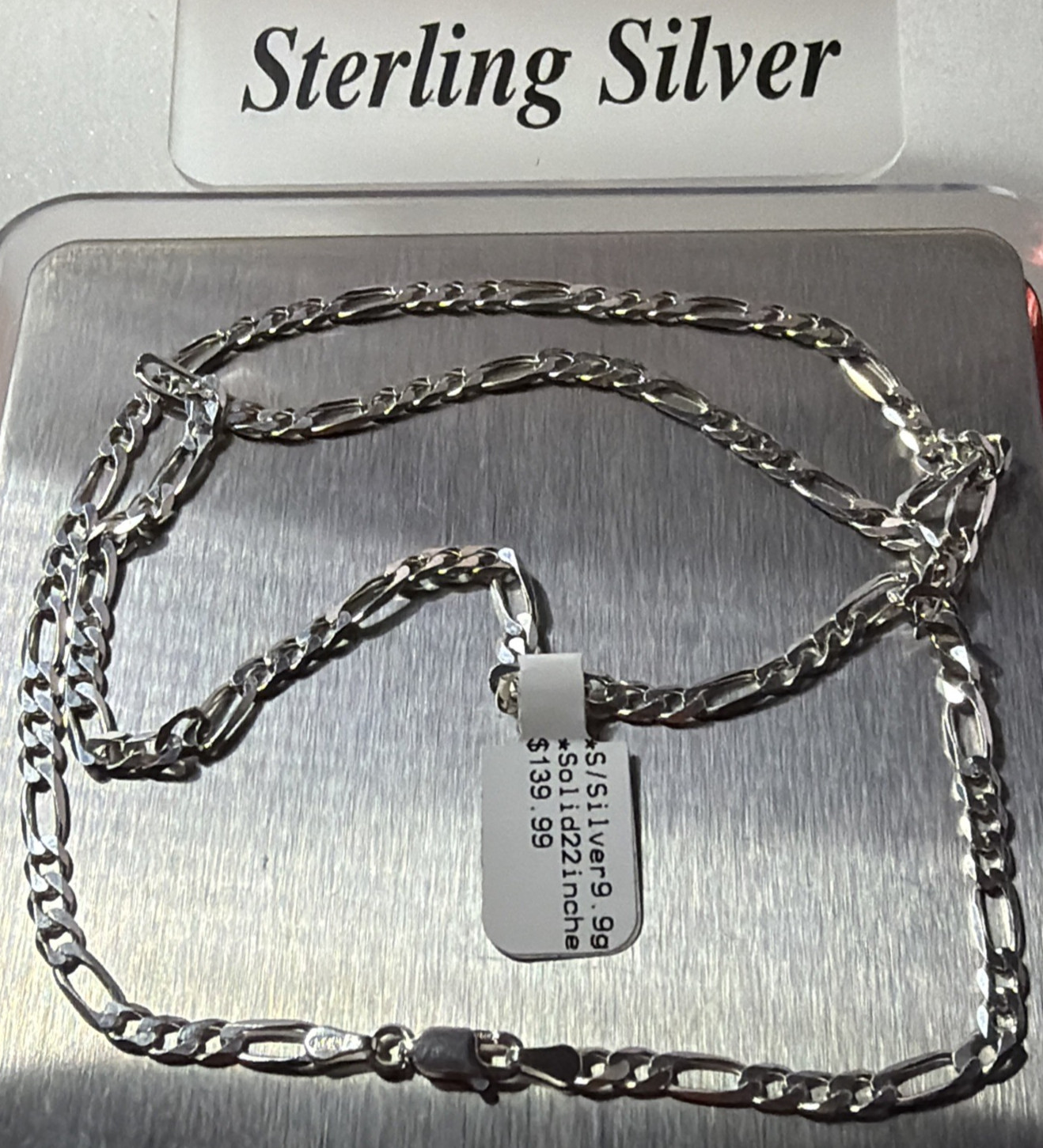 925 Sterling Silver Solid Italy Figaro LinkChain 9.9grams 3.9mm 22” Necklace NWT