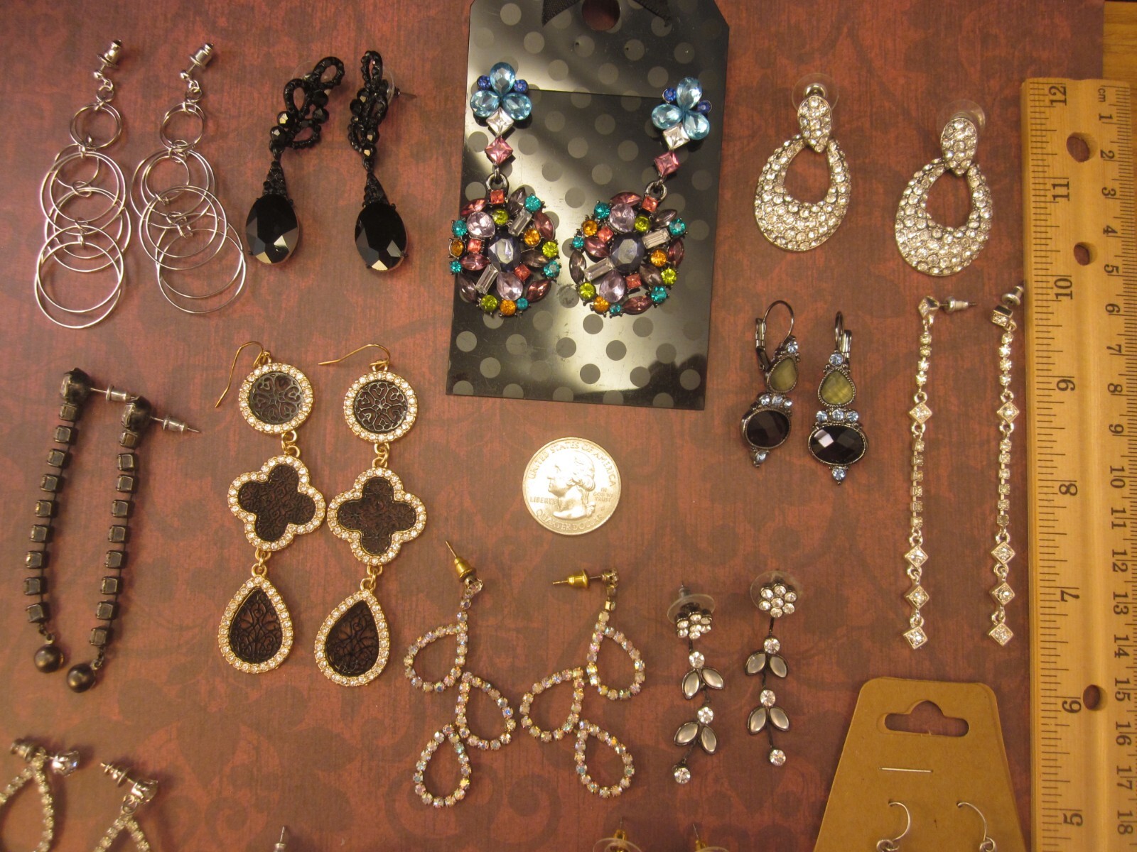 Dressy Fashion Earring Lot-14 Pairs Pierced-Silver & Gold Tones