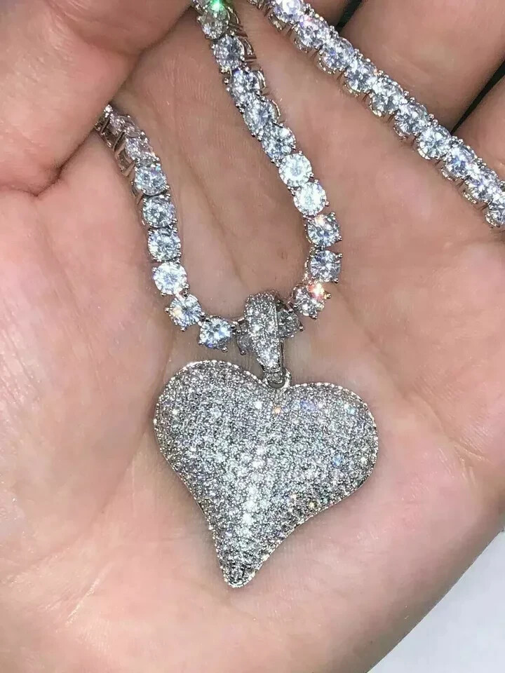 2.50 Ct Round Cut Diamond Heart Pendant 18K White Gold Finish