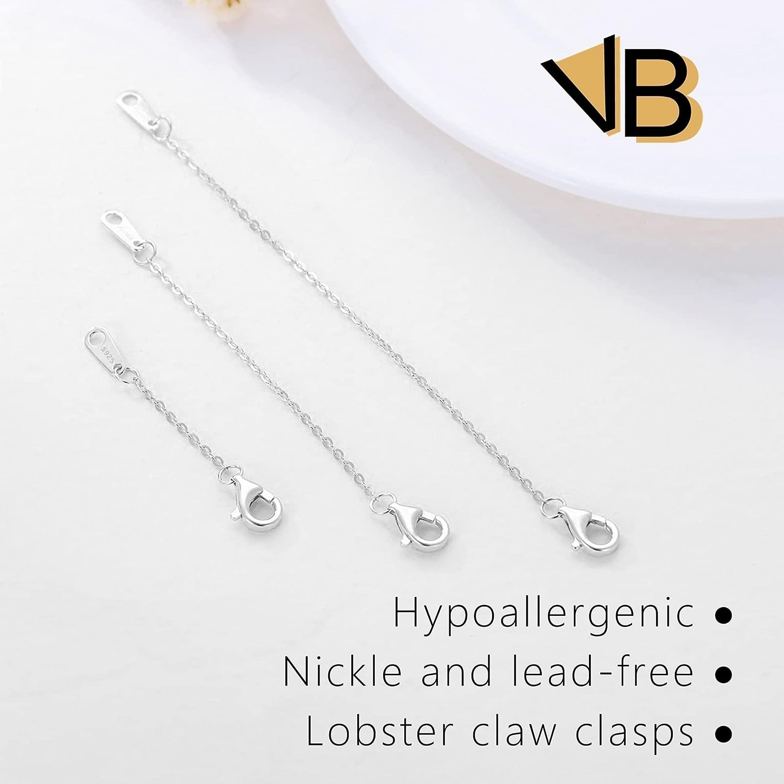 Sterling Silver Necklace Extenders 3 Piece Set for Women