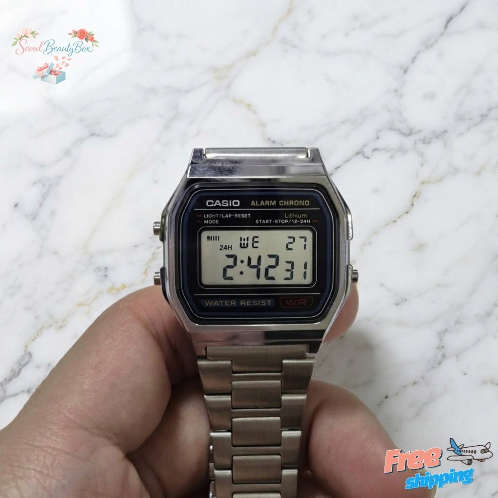 Casio A-158WA-1UWDF Vintage Digital Watch Stainless Steel Silver Unisex