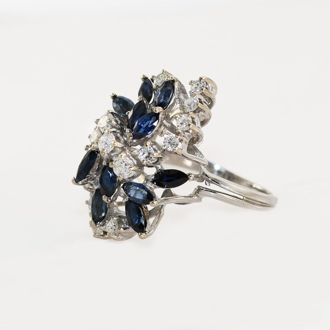 13K-14K White Gold Sapphire & Diamond Cluster Ring, 1.00TCW, 7.8gr