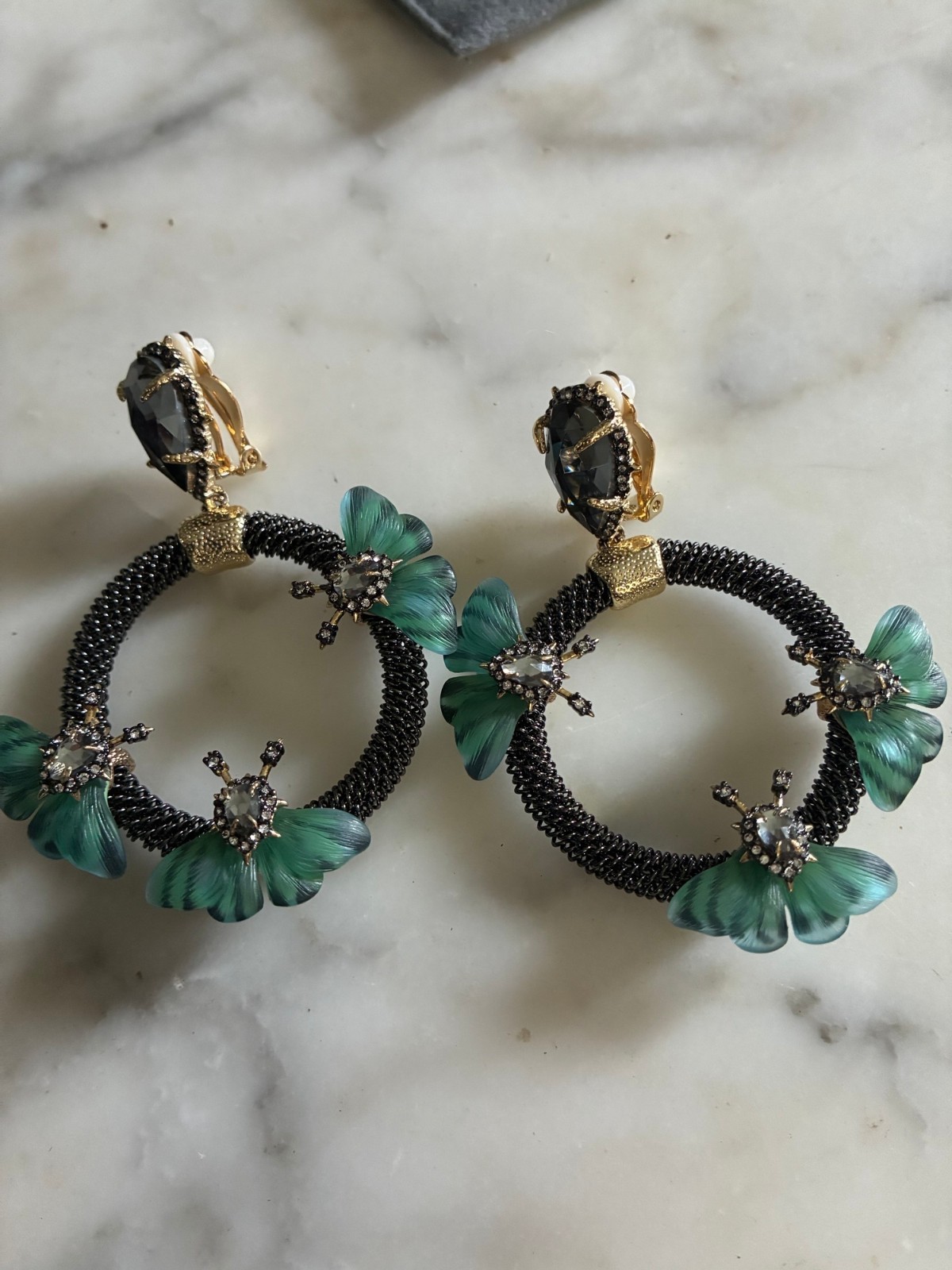 Alexis Bittar new green lucite crystal butterfly statement earrings