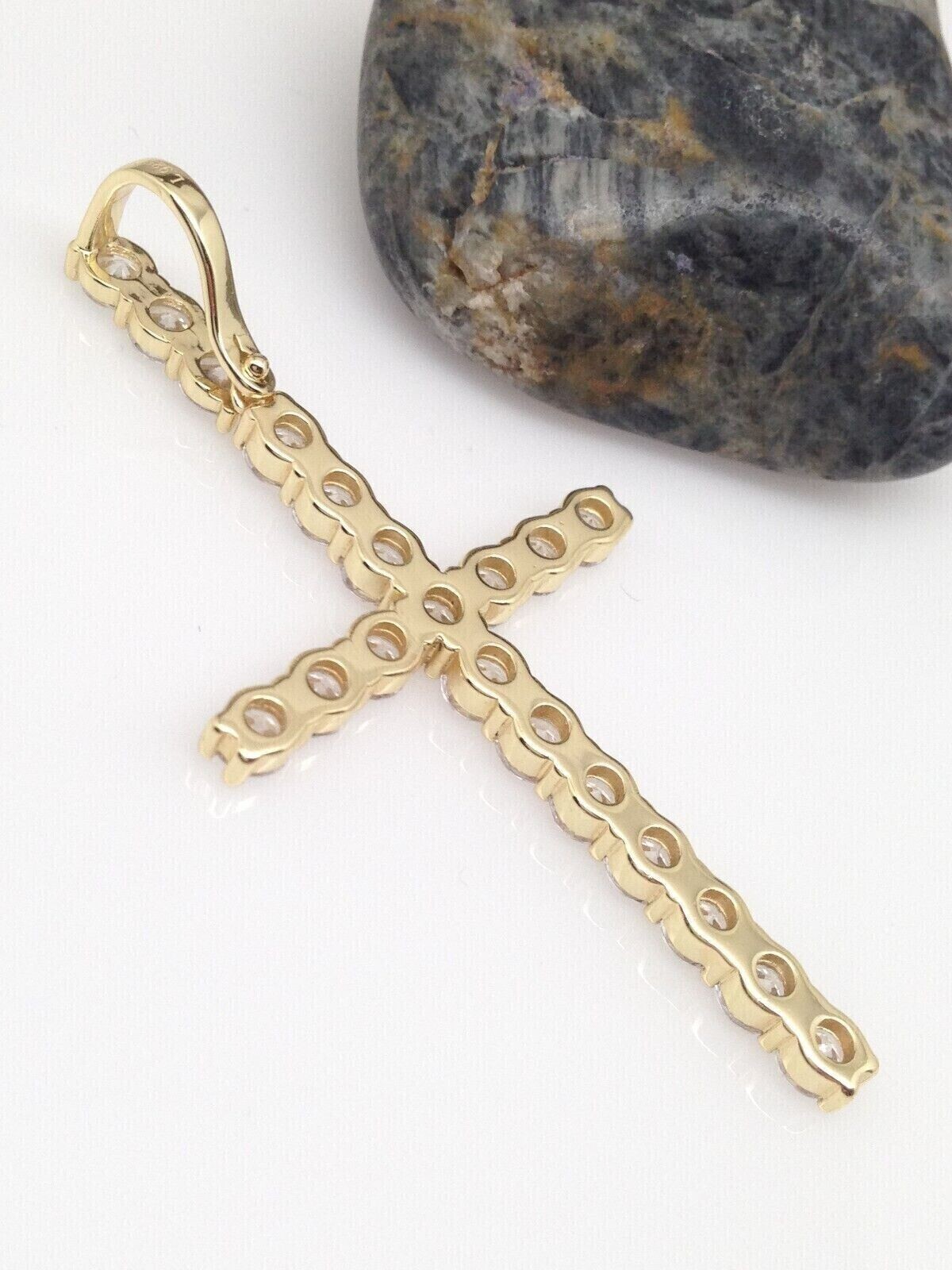 Men 925 Sterling Silver CZ Long Tennis Cross Pendant Gold Cross 1.77″/2.36″