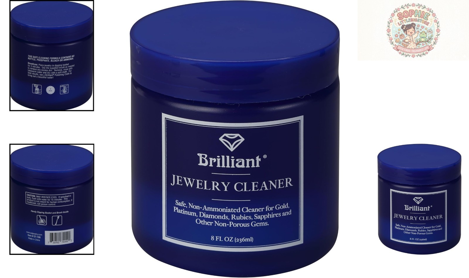 8oz Non-Toxic Jewelry Cleaner with Basket & Brush – Safe for All Gems