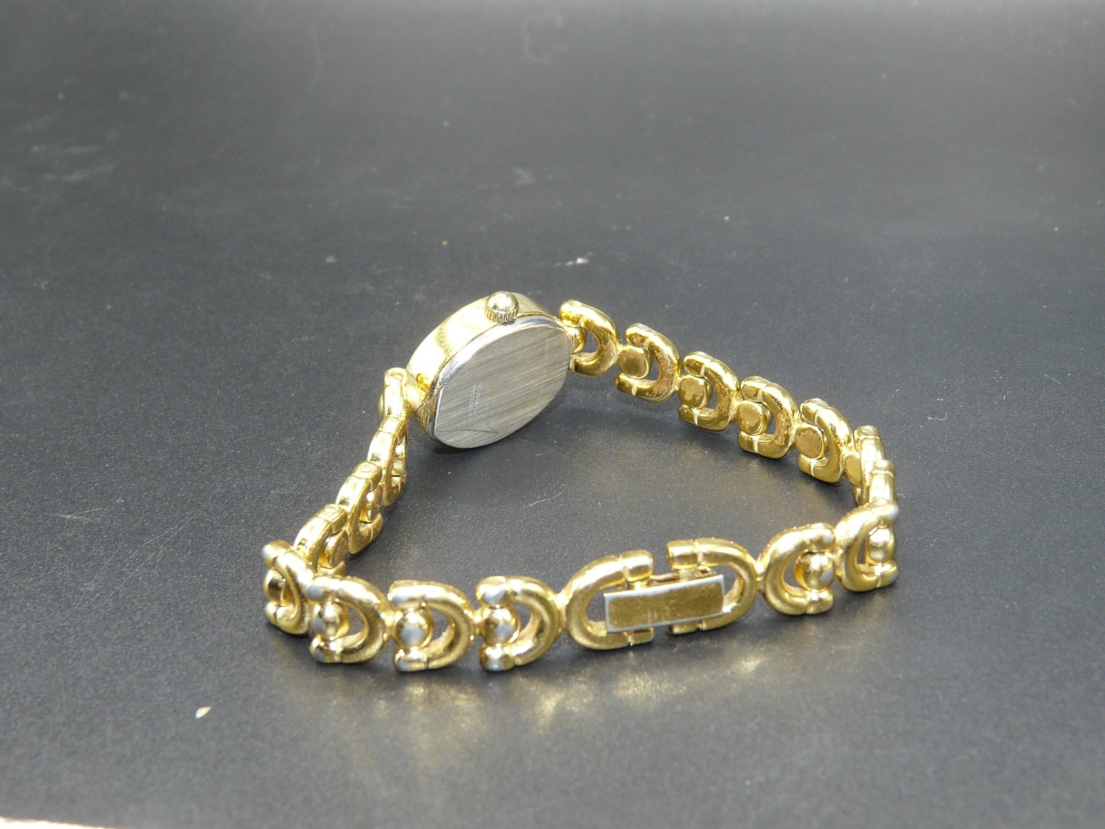 VTG Vintage Paul Maret Ladies Women Watch Gold Tone Link Bracelet Gemstone Dial
