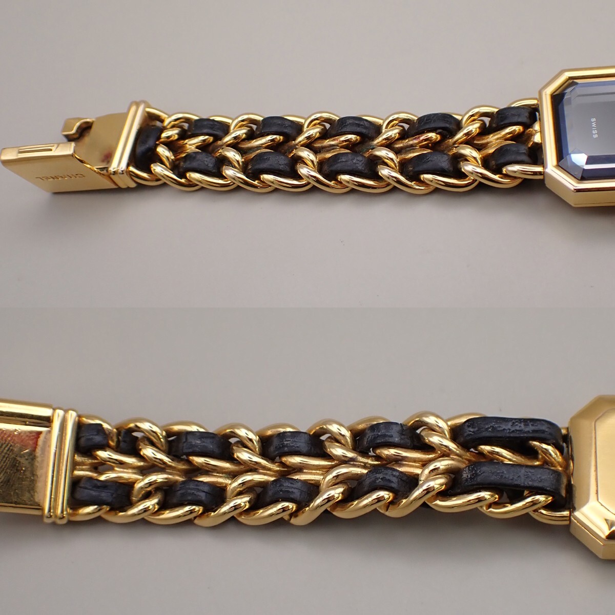 CHANEL Logo Premiere Watch H0001 # L Quartz Gold Plated Leather GHW 690RK949