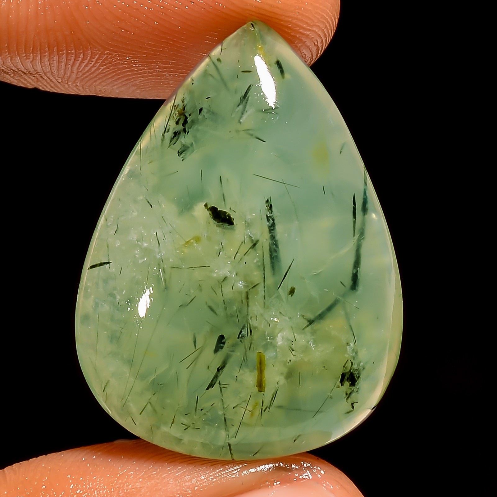 100% Natural Prehnite Pear Shape Cabochon Loose Gemstone 37 Ct 28X21X7mm UG-6693