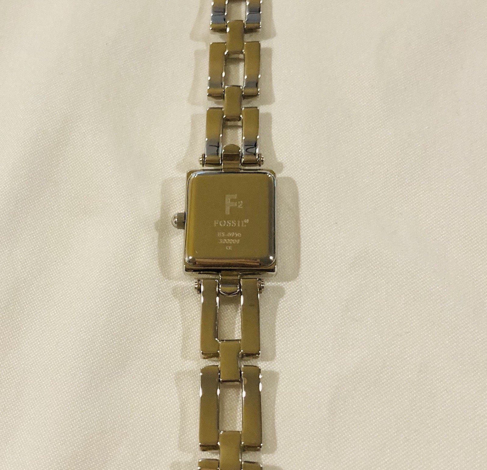 Fossil F2 Watch Women 19mm Silver Tone Rectangle Blue Dial Original Box