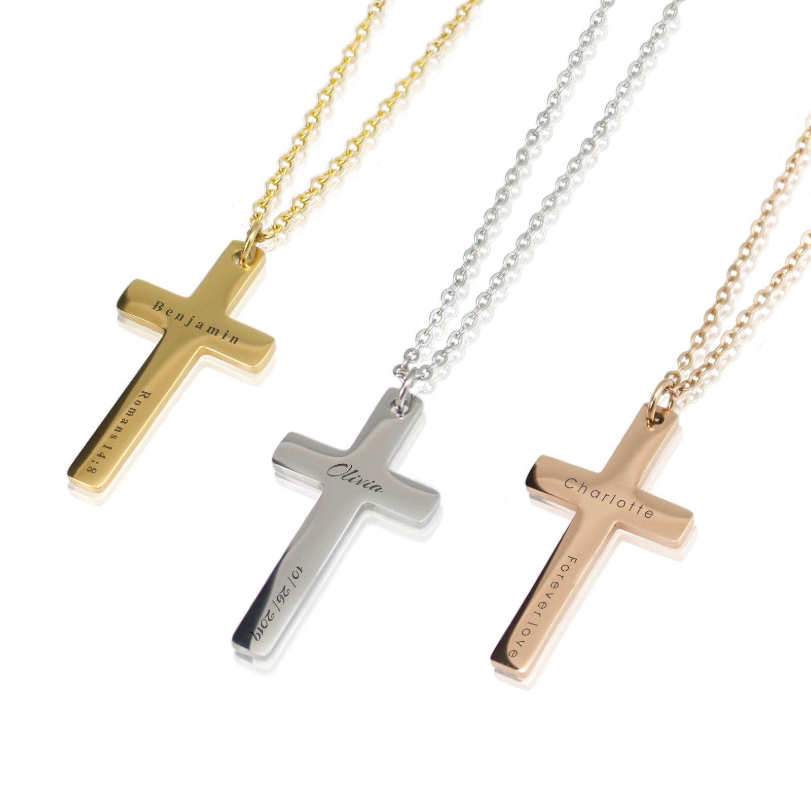 Personalized Cross Necklace: Engraved Name & Birthdate, Stainless Steel