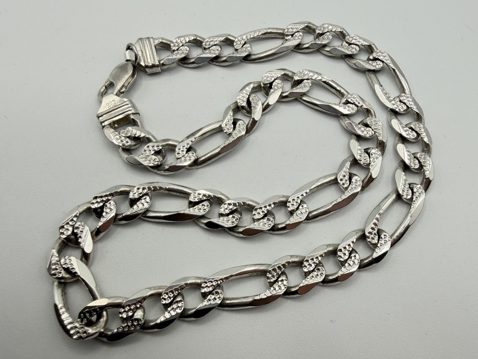 122g VTG Sterling Silver 925 Large Figaro Link Chain Necklace Heavy Size 21-1/2”
