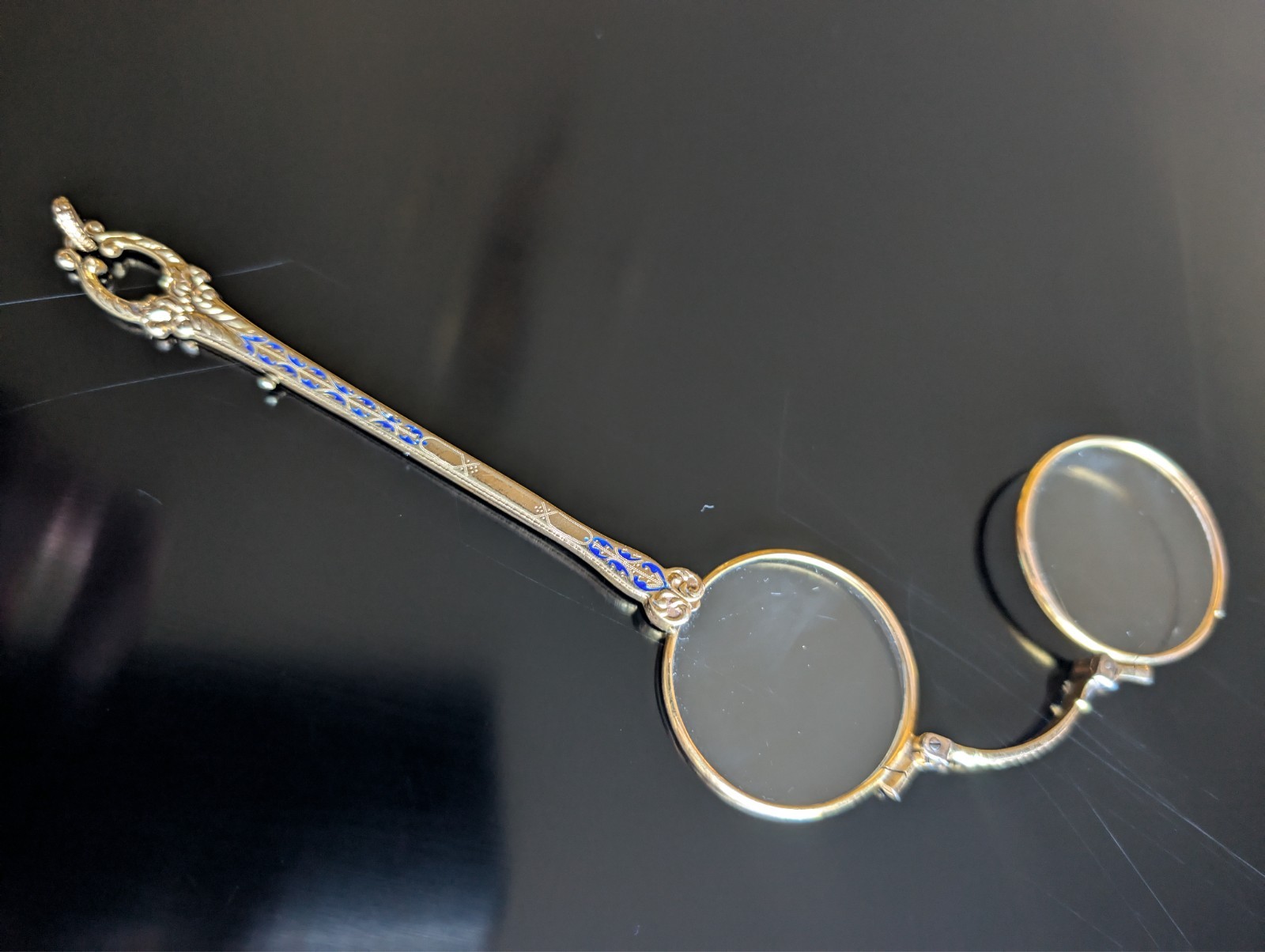 French metal and enamel lorgnette c1880
