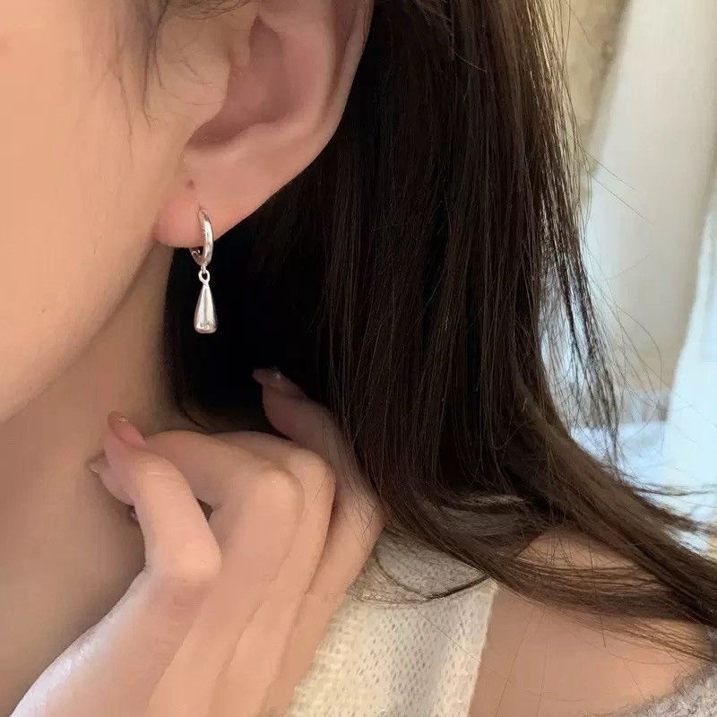 925 Silver Teardrop Dangle Huggie Hoop Earrings Vintage Water Drop Earrings A87