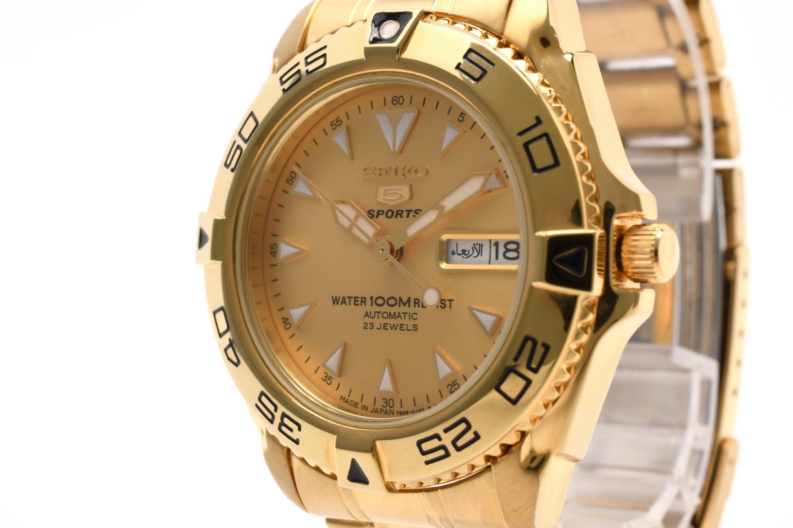 Seiko 5 Sports Gold Dial Automatic 7S36-00Y0 40mm Day-Date Men’s [Near Mint]