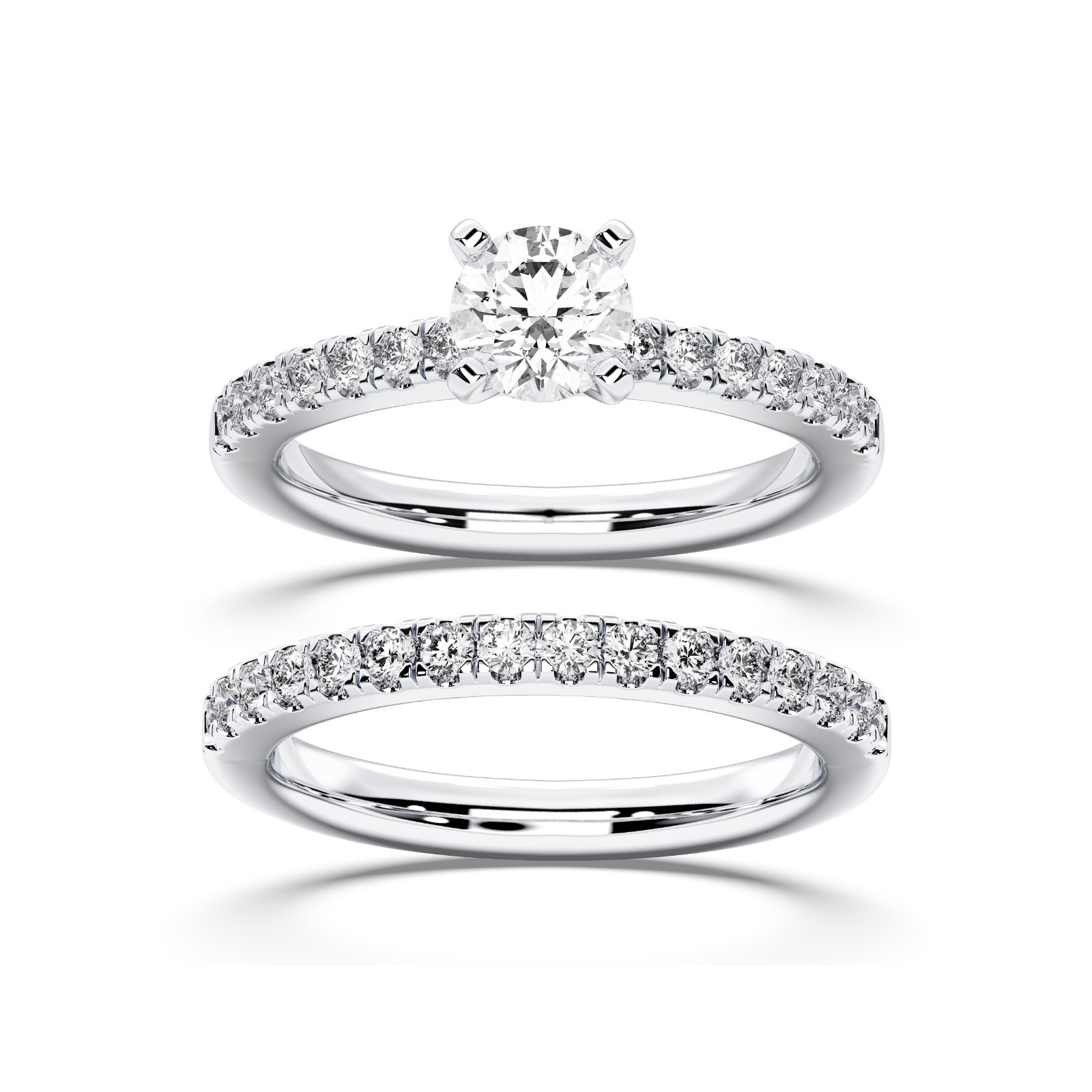 1.45 Ct Round Cut Moissanite Stone Engagement Ring With Matching Band in Silver