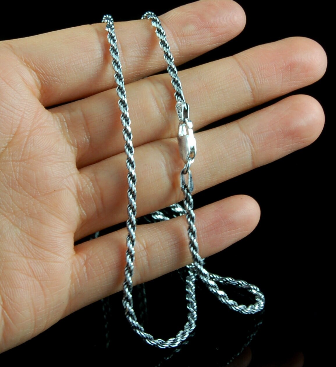 Silver Rope Chain Necklace 2.5mm Mens Chain Silver Link Chain, Sterling silver