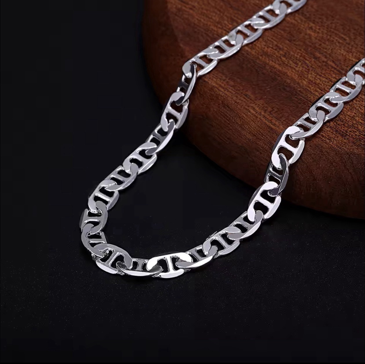 Real Marked 925 Silver Mariner Chain Necklace Italy 22 Inch 6MM