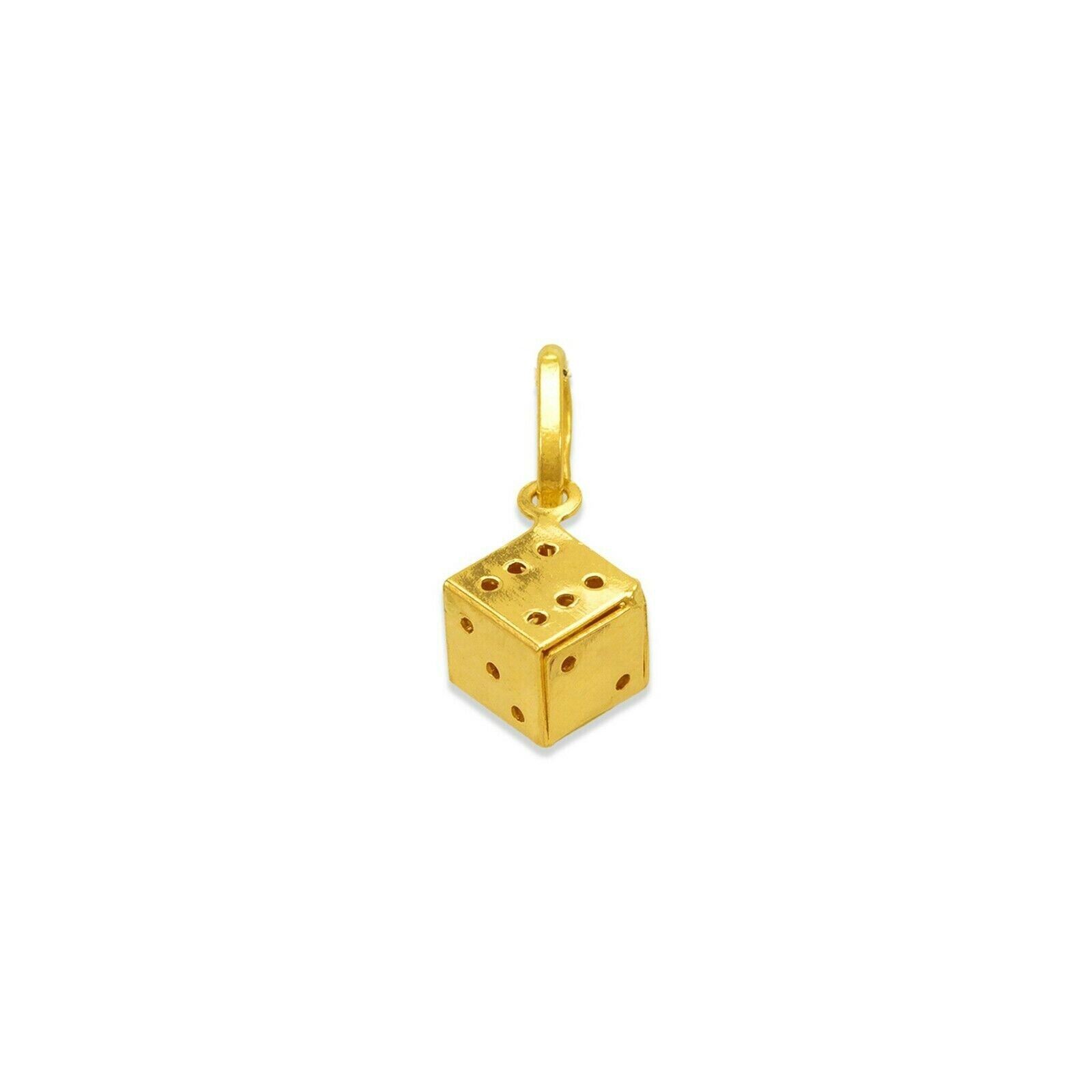 Lucky Dice Pendant 14K Yellow Real Gold Geometric Cube Good Luck Charm Men Women