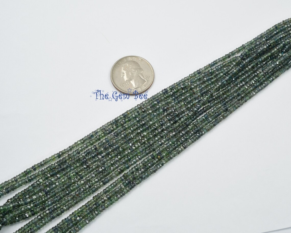 2.5mm-3.5mm Natural Earth Green Color Change Sapphire Faceted Rondelle 17.5″