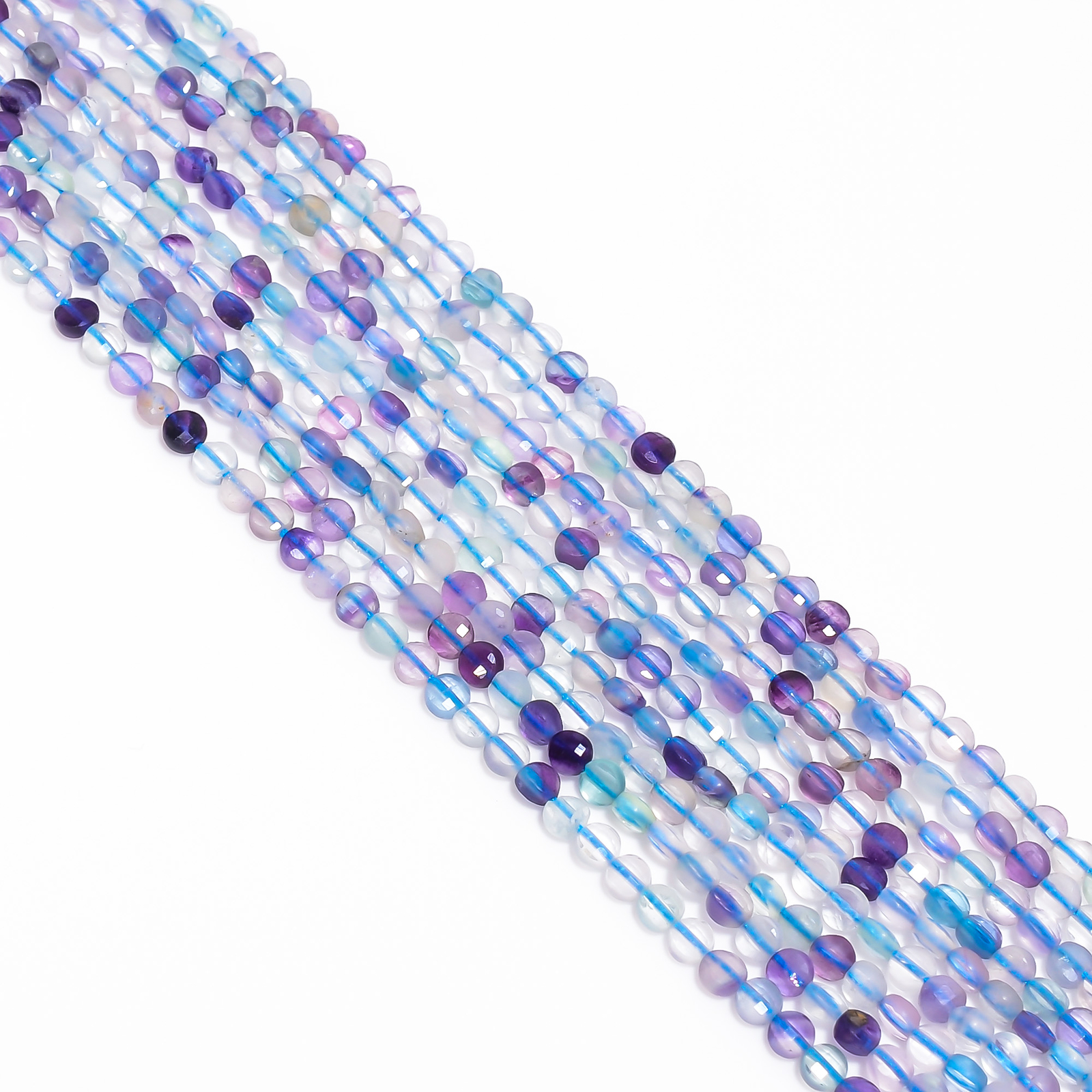 Blue Multi Fluorite Gemstone Coin Shape Faceted Beads 5X5X3 mm Strand 13″ EB-296