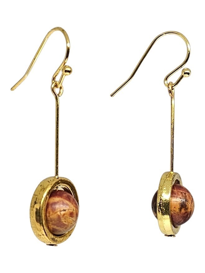 Handmade Red Creek Jasper Gemstone Beaded Gold-Tone Dangle Earrings