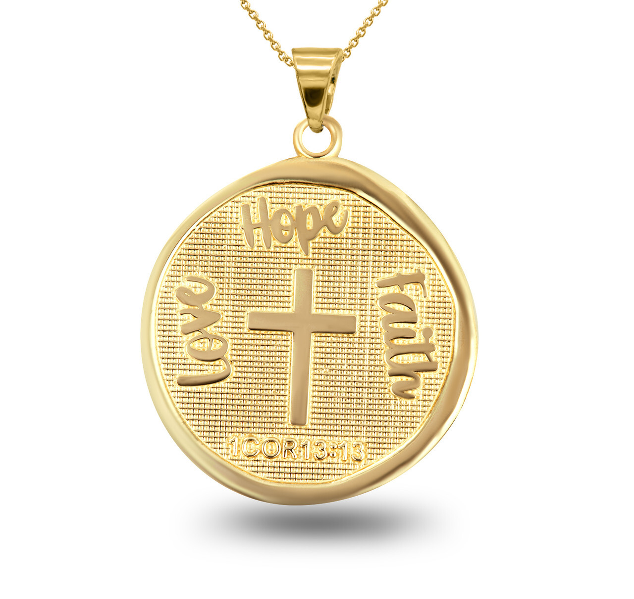 Gold Love,Hope,Faith Prayer Bible Verse 1 Cor 13:13 Necklace (Yellow/Rose/White)