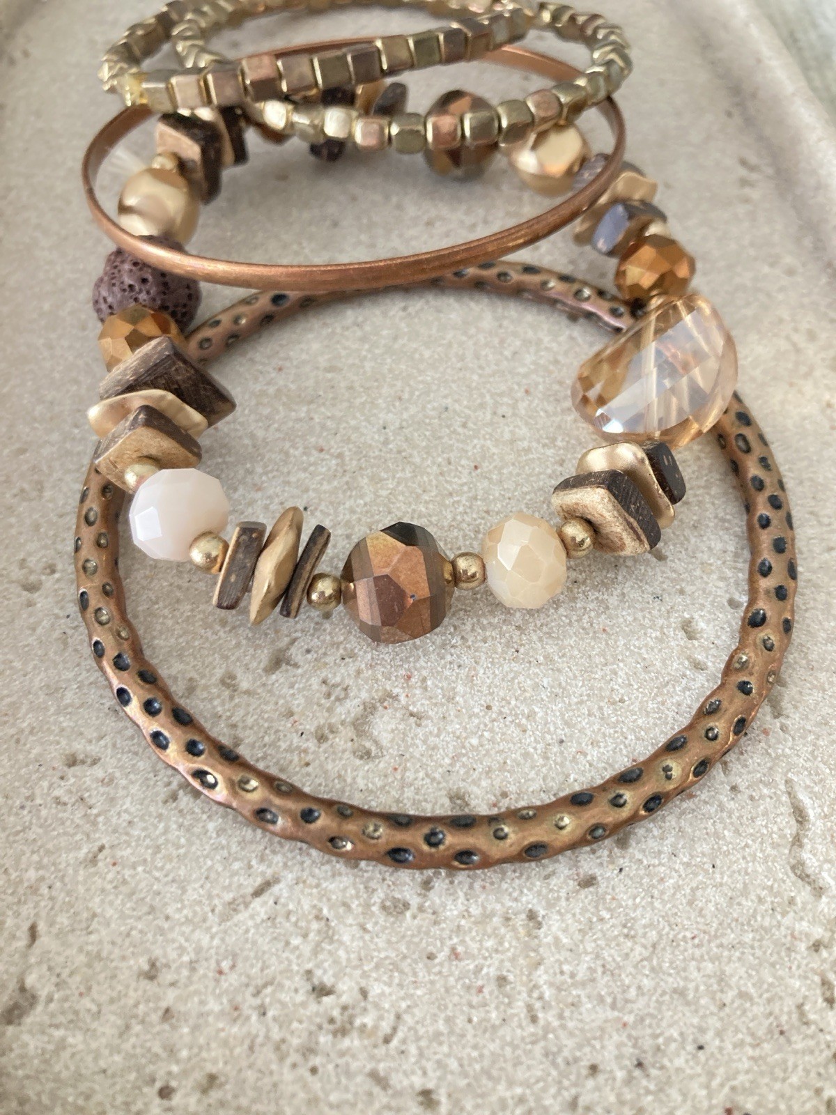 Rustic Boho Bracelet Set Of 5 In Earthy Browns Beaded & Bangles Artisan