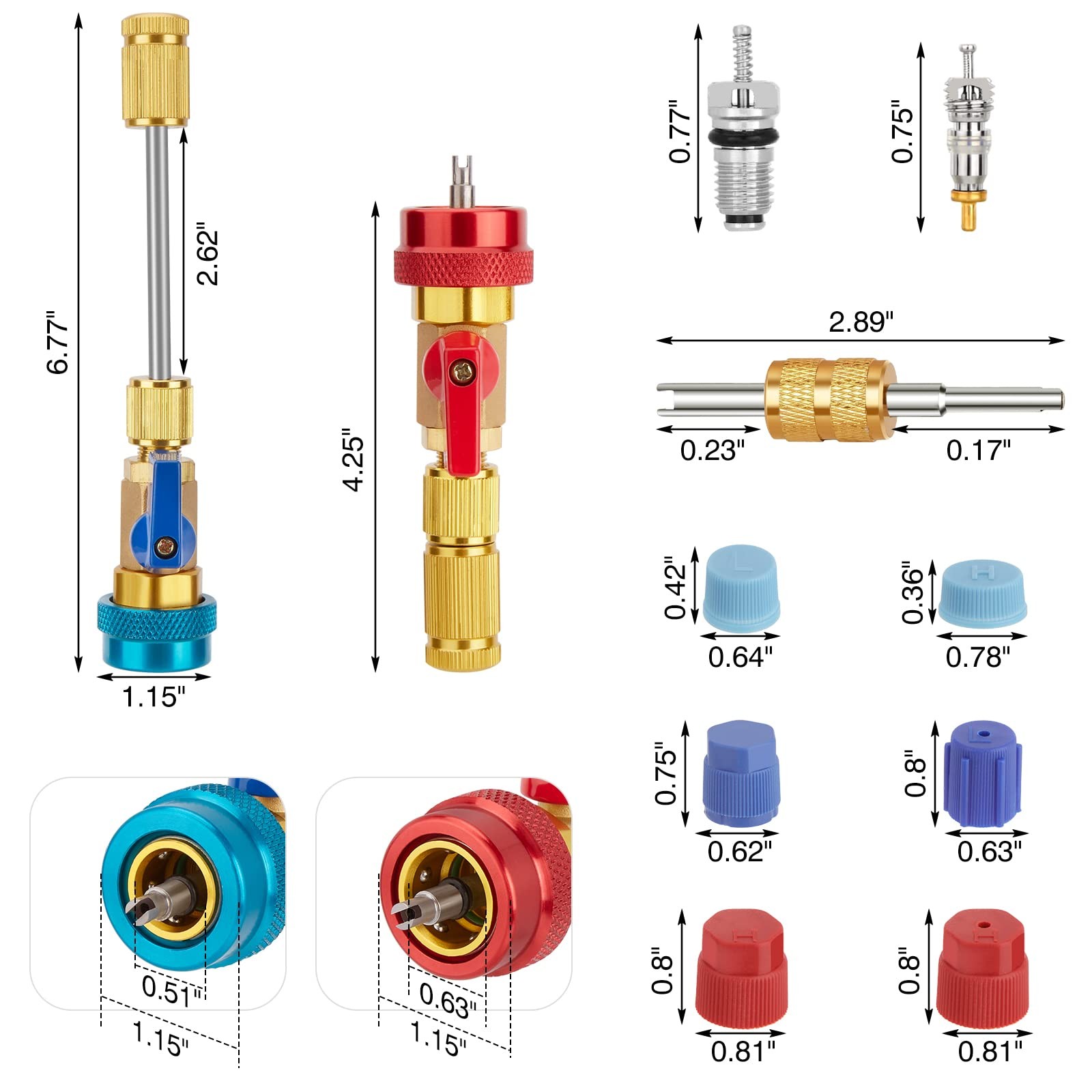 Wadeo R134A Valve Core Quick Remover Installer Tool Set – Ac High Pressure