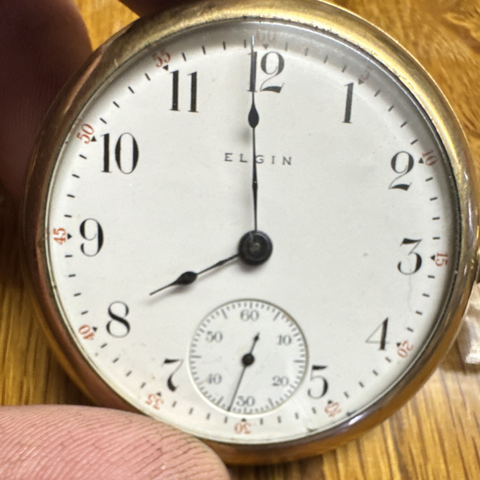 Elgin Gold Filled Yellow Gold Open Face Pocket Watch White Dial Arabic, Seconds