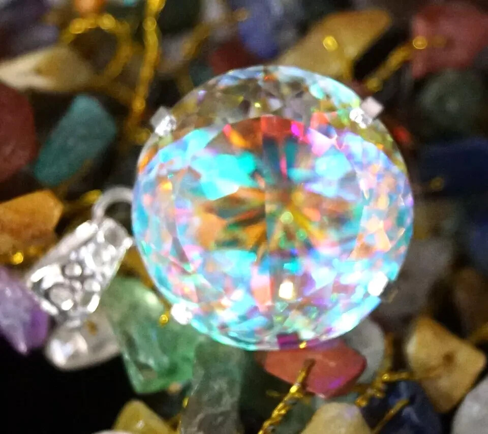 90.2 Ct+ Natural Rare Mystic Topaz Multi Color 925 Solid Silver Pendant Gemstone