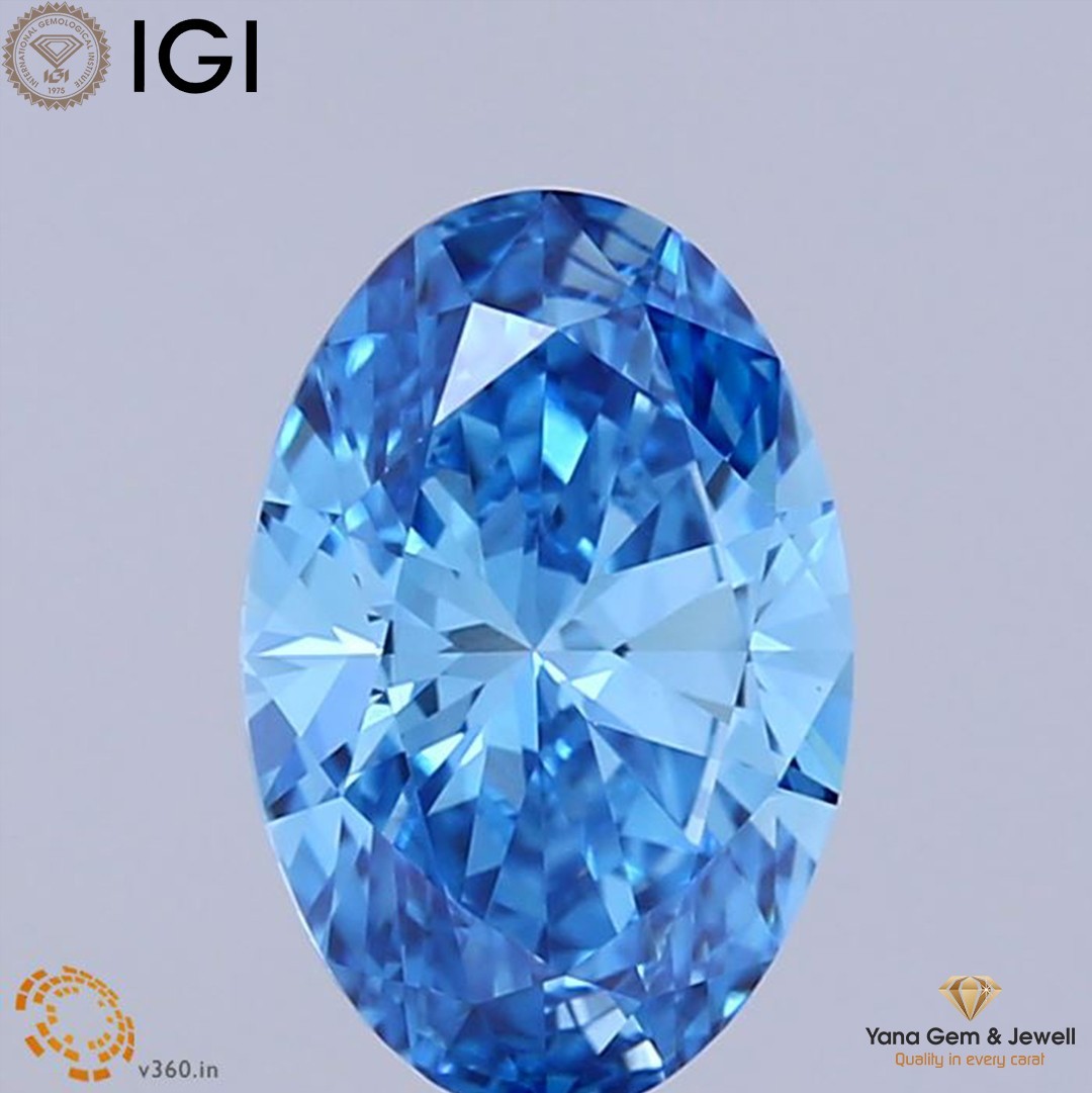 VS1 Clarity Vivid Blue Oval Shape 1.50 Carat CVD Lab Grown Diamond IGI Certified