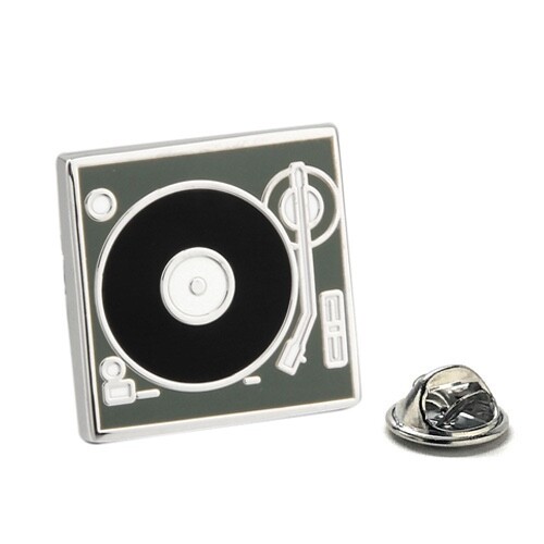 Record Player Lapel Pin 3D Design Gray Enamel Pin Black LP Record DJ Turn Table