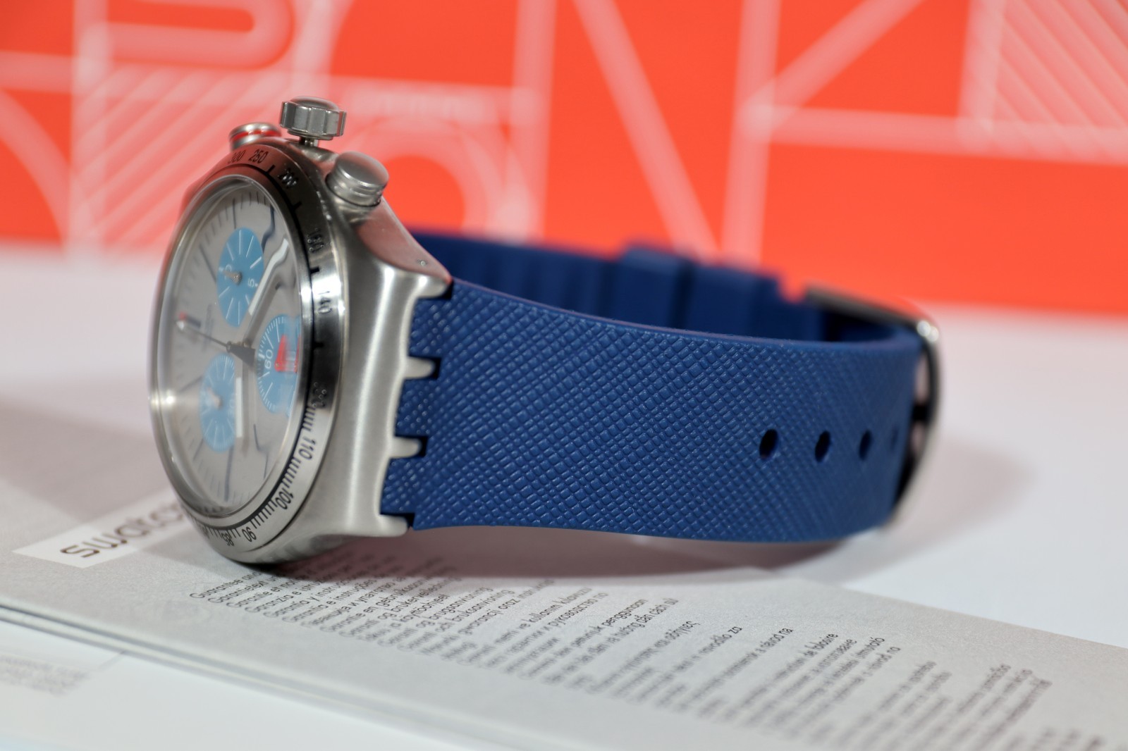NEW Rare Swiss Swatch Irony BLAU ME ON Silicone Blue Chrono Watch 43MM YVS435
