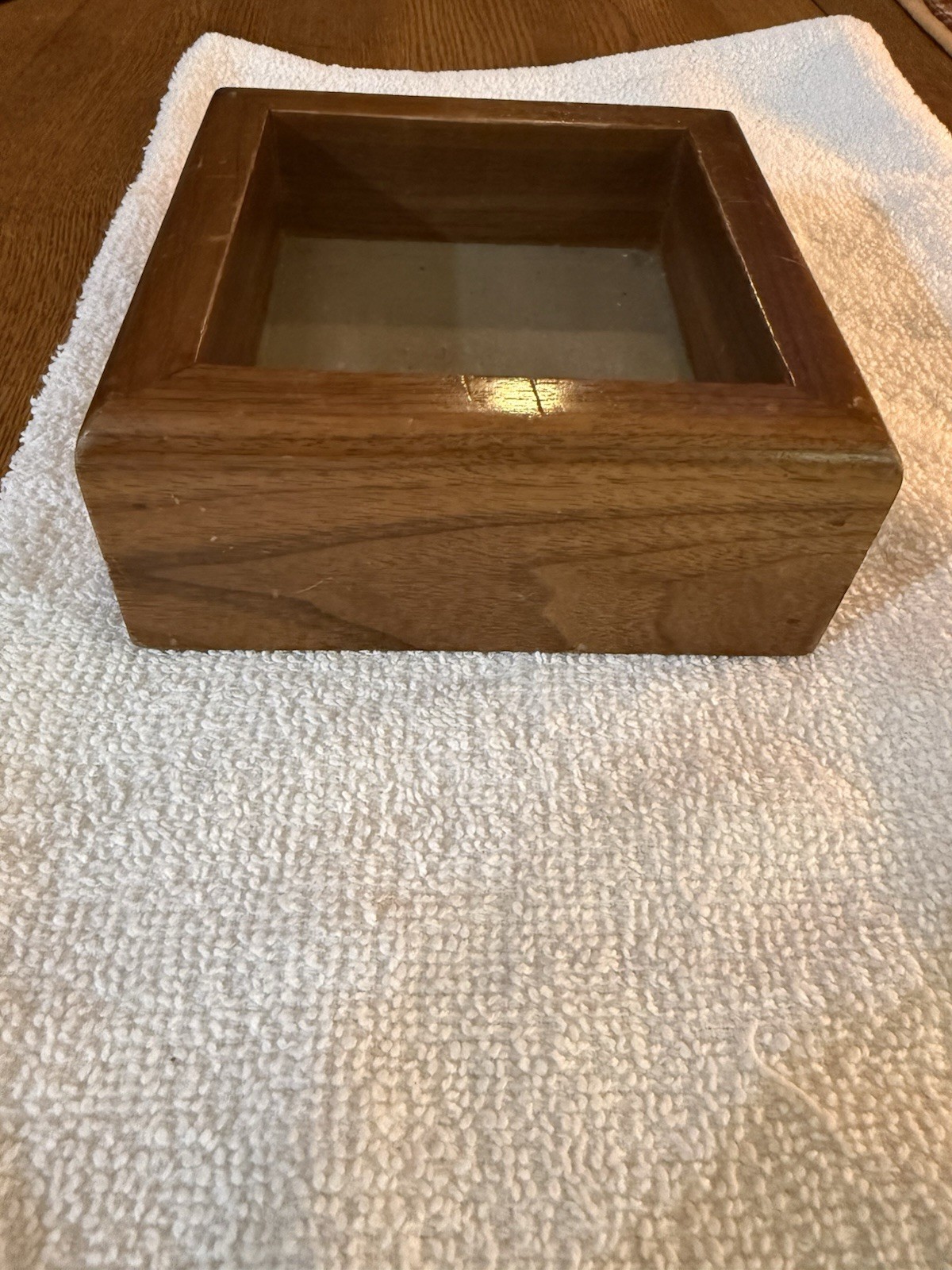 Vintage Walnut Trick Jewelry Box w/ Secret Slide Compartment & Hidden Mirror Old