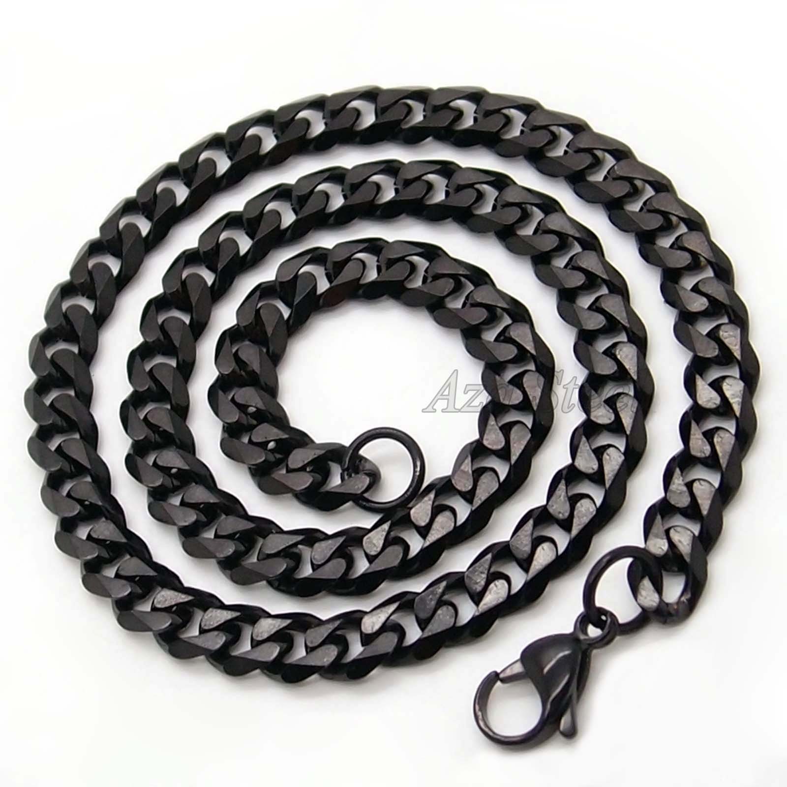 Men’s Boy’s 18″~36″ Black 3.7MM 5MM 7MM 316L Stainless Steel Curb Chain Necklace