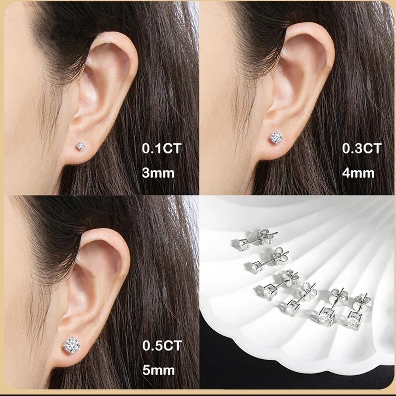 3-5mm D VVS1 Round Cut Moissanite Stud Earrings Women Gift 925 Sterling Silver