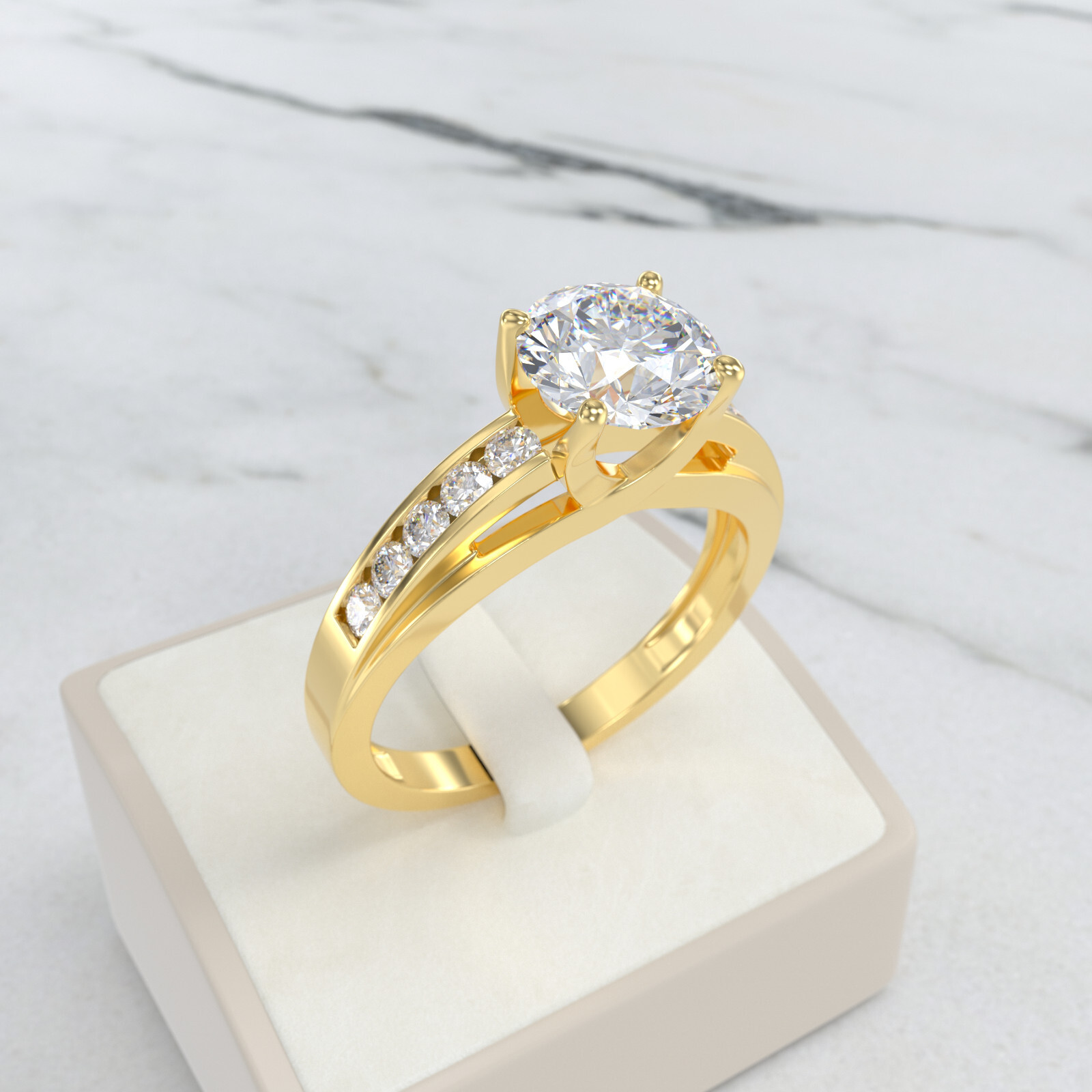 Yellow Gold Moissanite Engagement Ring Channel Setting 10k 14k 18k SS925