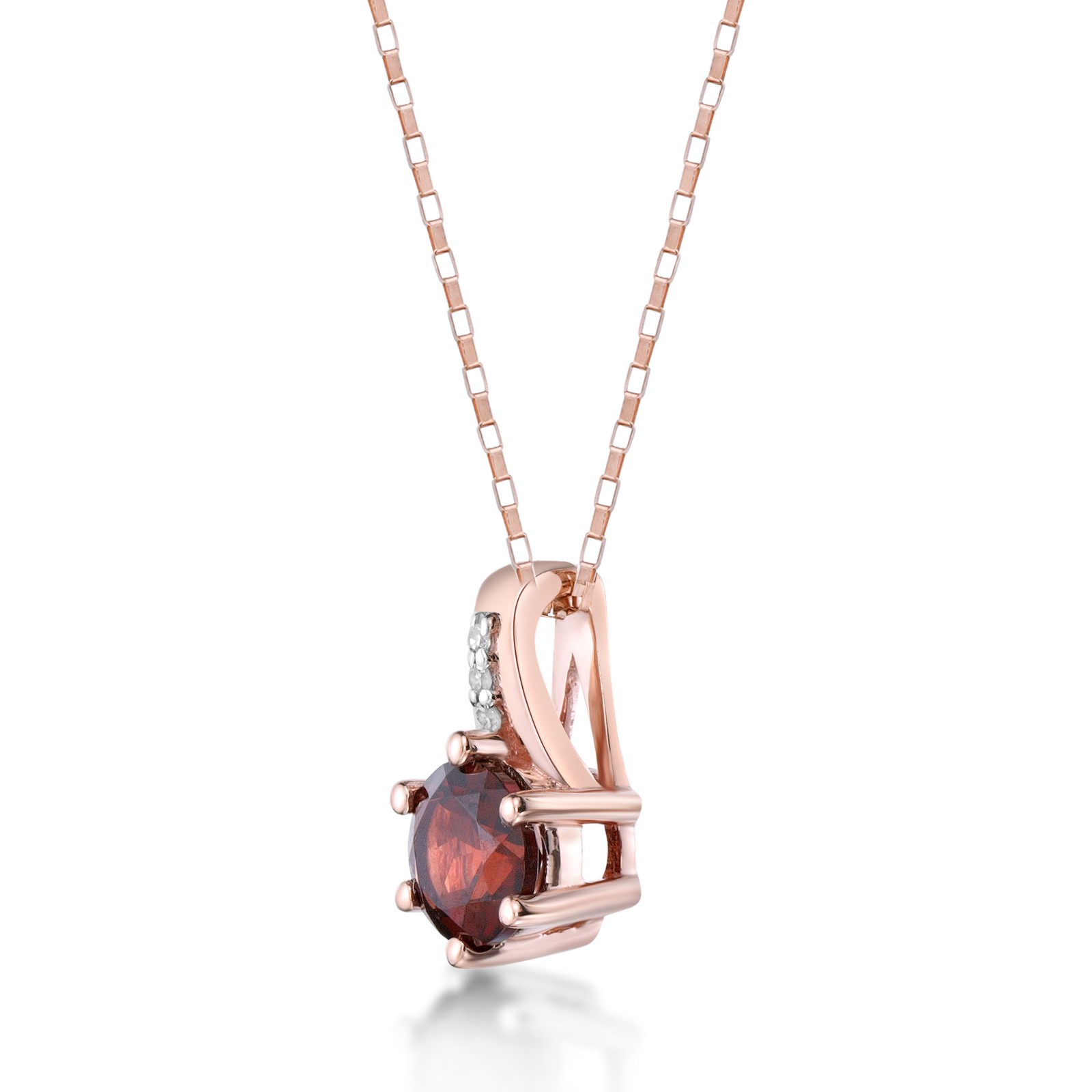 Garnet Round Shape Pendant with Diamond Accent in Rose Gold