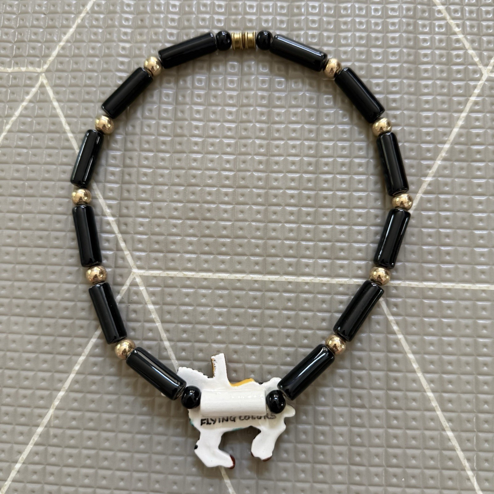 Flying Colors Vintage Hand-Painted Enamel Ceramic Carousel Zebra Necklace