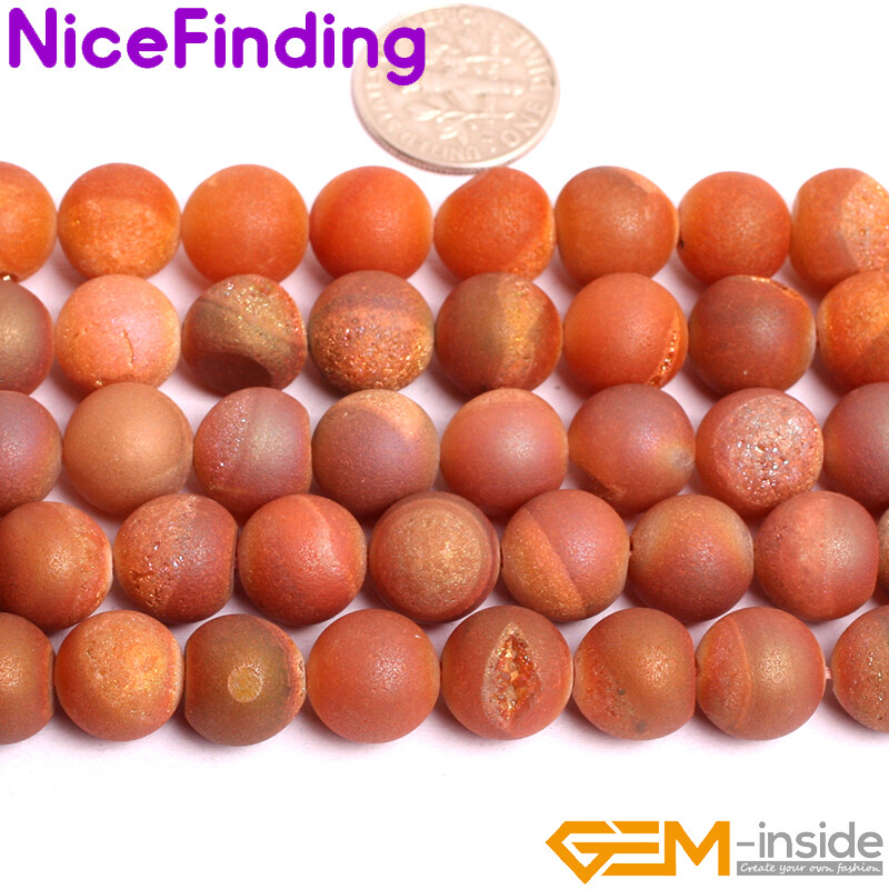 Agate Quartz Beads Druzy Stone Metallic Titanium Coated Jewelry Making 15’’