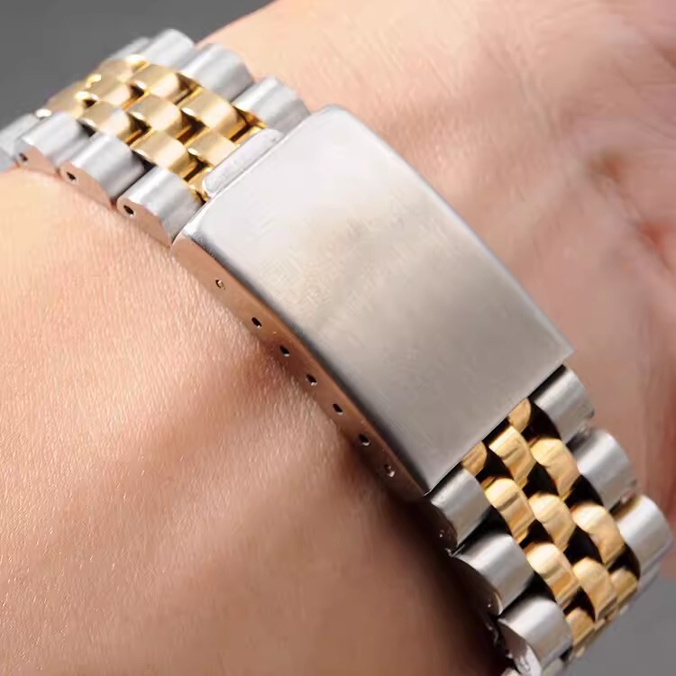 13mm 17-22mm Two Tone Jubilee Curved End Bracelet Stainless Steel Watch Band