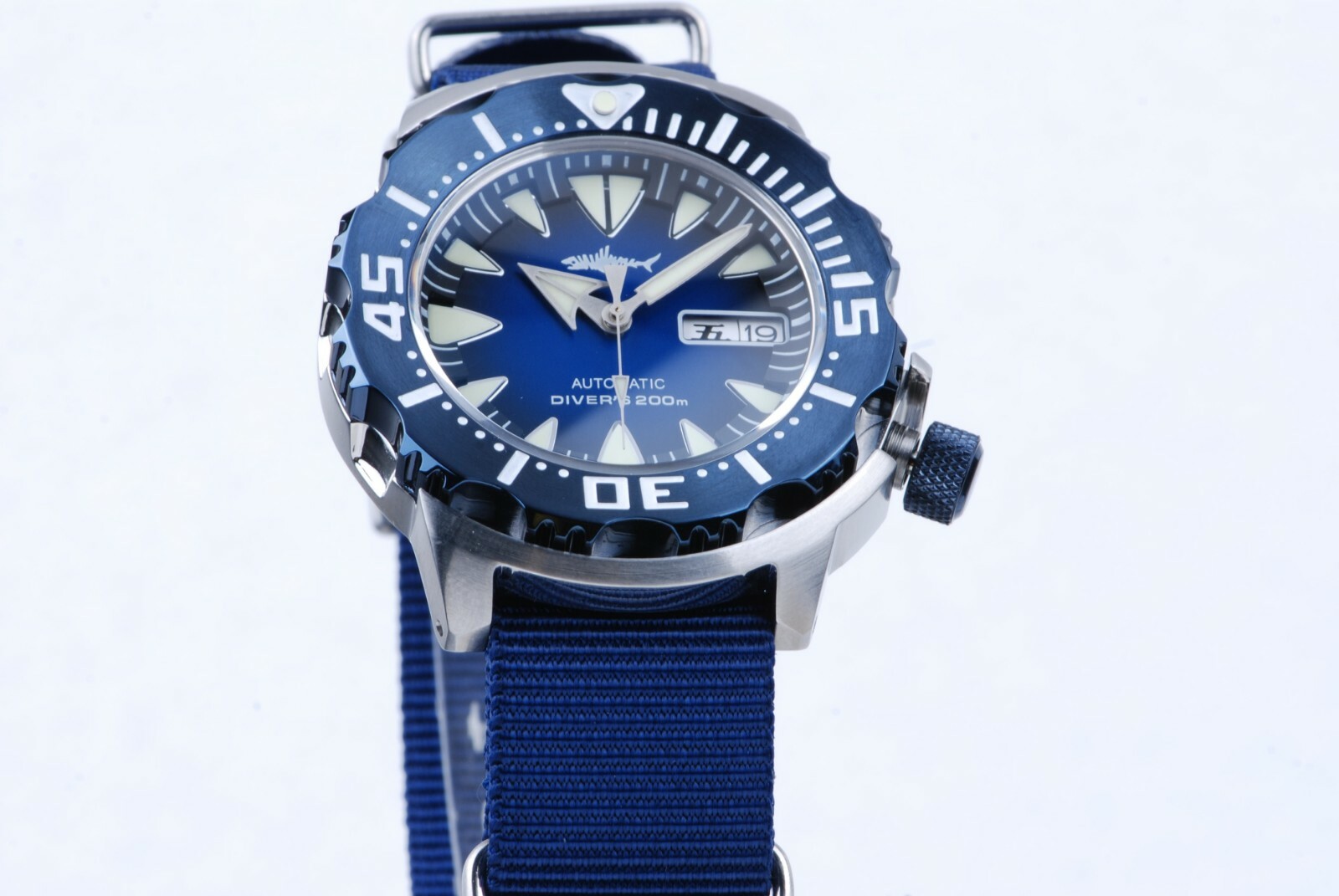 Heimdallr Sharkey Ocean Monster PVD BLUE NH36 Day Date Automatic 200m Dive Watch