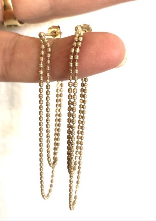 Elo7 Gold Plated Barrel Beaded Chain Attached Fronto To Back Dangle Earrings