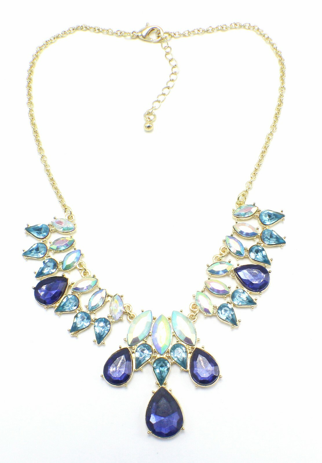 Gorgeous New Gold Iridescent Blue Stone Statement Necklace #N2600
