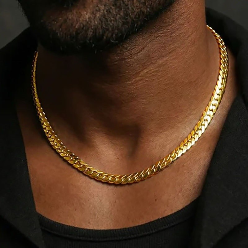 18K Yellow Gold Filled Tarnish-Free 24″ 8mm Mens Flat Snake Chain Necklace D130