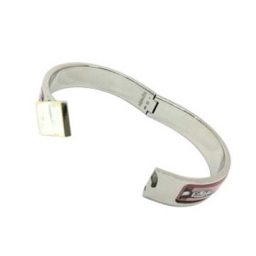 Hermes Clic Clac H Bracelet Silver Enamel Light Pink Wide Size 6.50 Inches